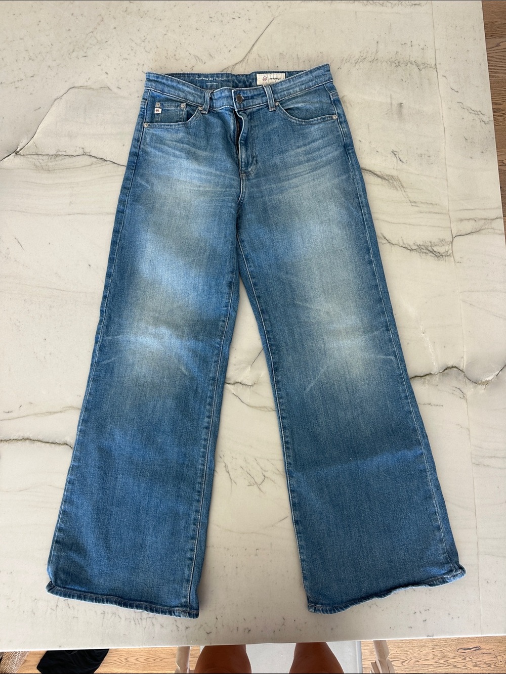 Ag Adriano Goldschmied Wide Leg Jeans in Light Blue Wash